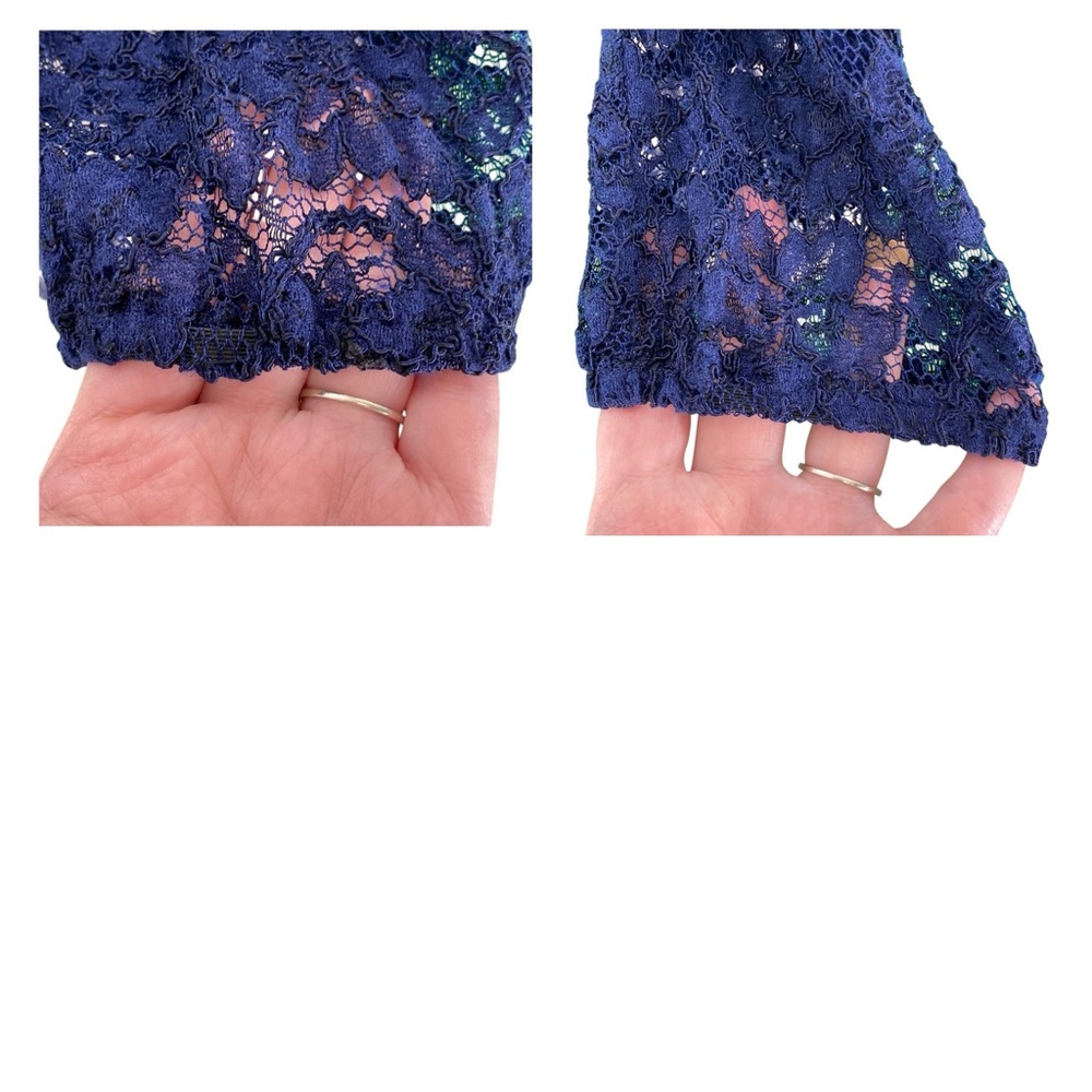 Diane Von Furstenberg DVF Elisabetta Navy Blue Sheer Floral Lace Dressy Blouse - Picture 6 of 16